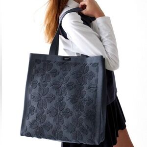 Kate Spade Brooke Terry Carryall Large Tote in Dark Blue with Bag Charm